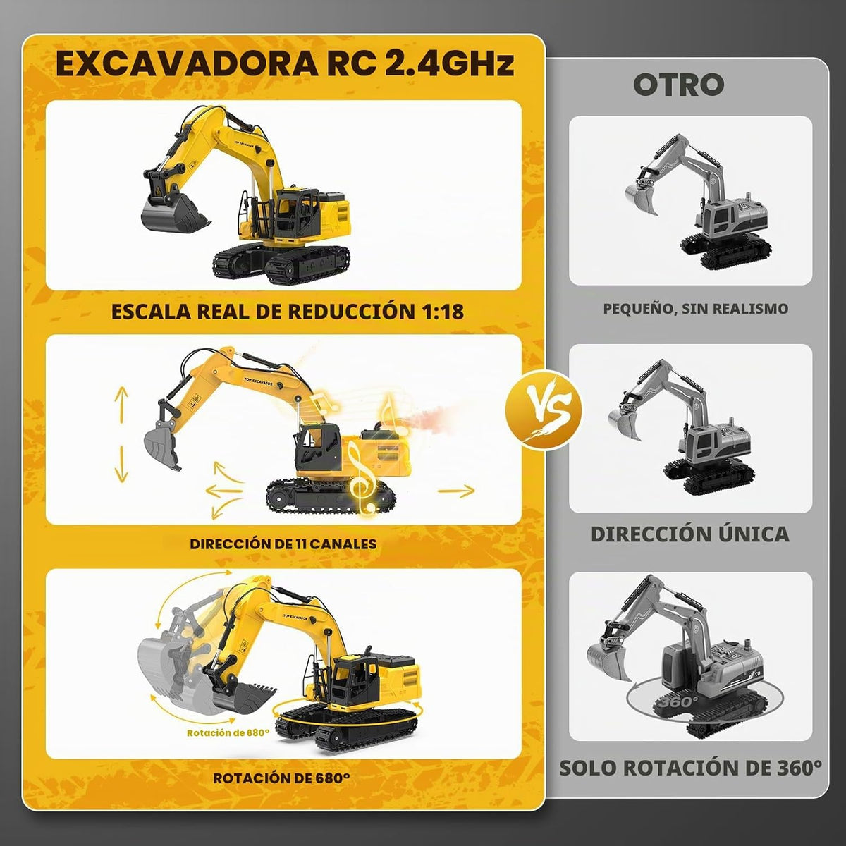 18.1" RC Excavator Toy para Boys, 1:18 Remote Control Construction Vehicle