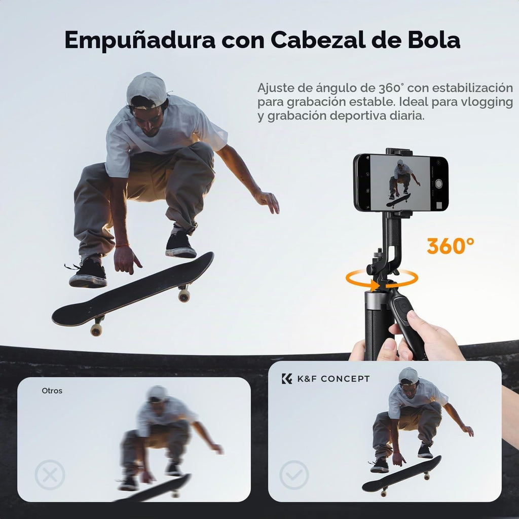 K&F CONCEPT Palo selfie abierto automático de 69 pulgadas con 4 patas y
