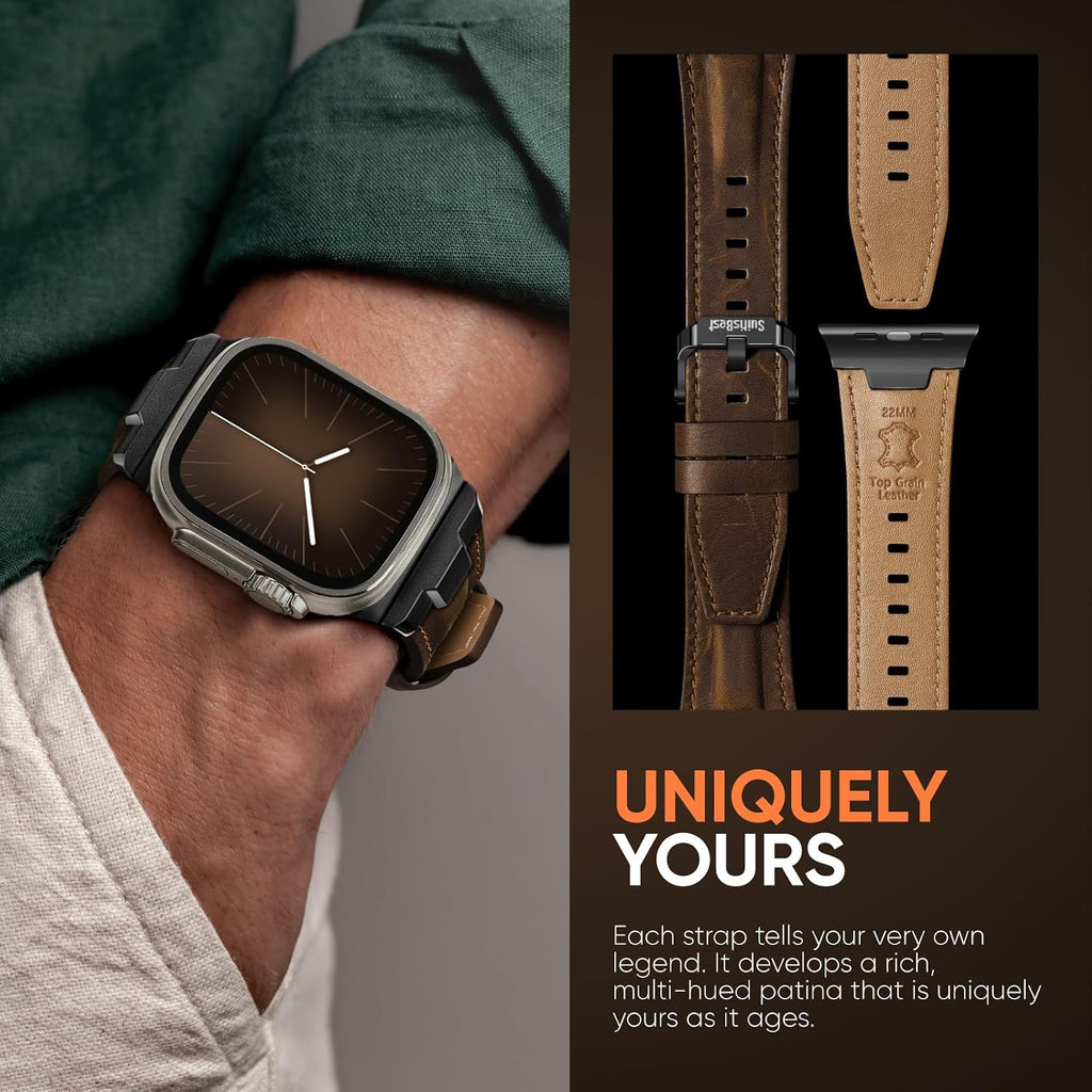 Suitisbest Correa de cuero compatible para Apple Watch Ultra Banda de 49 mm 46 mm 45 mm 44 mm 42 mm 41 mm 40 mm, correa de repuesto de cuero genuino para iWatch series 11 10 9 8 7 6 5 4 3 2 1, SE 3 2