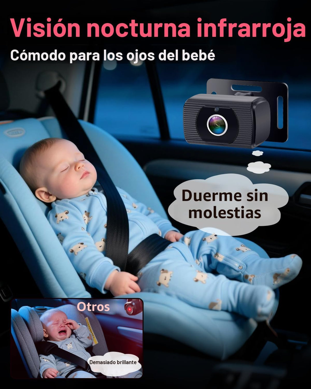 Rohent Cámara dual para automóvil de bebé para 2 niños: pantalla di...