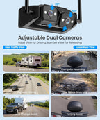 AUTO-VOX Paquete de cámara de respaldo inalámbrica para autocaravana: cámara trasera de doble lente con cámaras de visión lateral, monitor HD de 7.2 pulgadas, vista triple dividida, visión nocturna IR