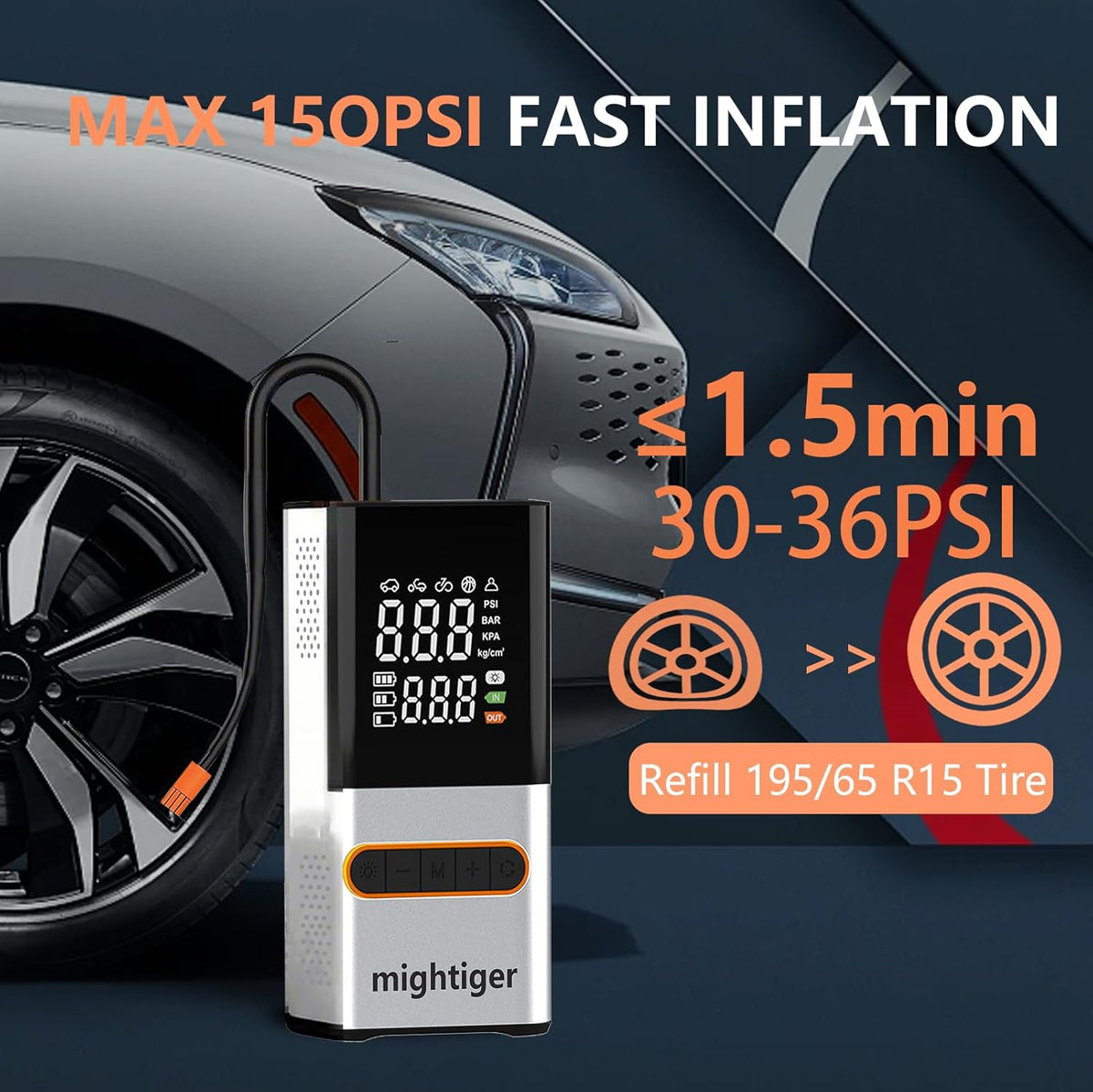 Mightiger Inflador de Neumáticos Compresor de Aire Portátil Bomba d...