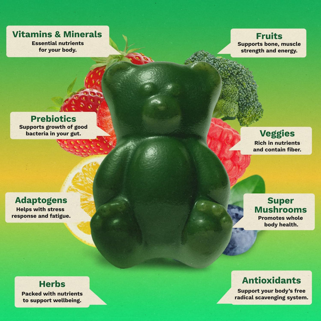 Gruns - Gomitas Super Greens para Adultos, Ositos de Goma Multivita...