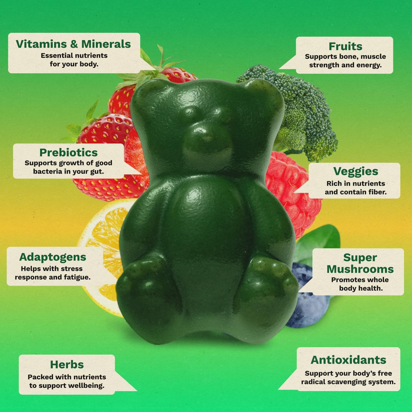 Gruns - Gomitas multivitamínicas Super Greens para adultos, superal...