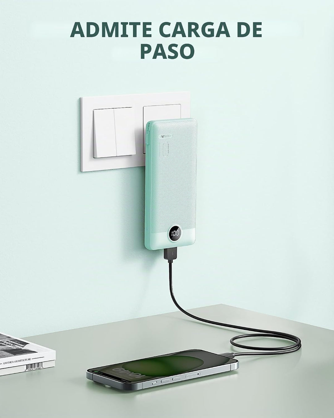 VRURC Cargador portátil con cables integrados y enchufe de pared de...