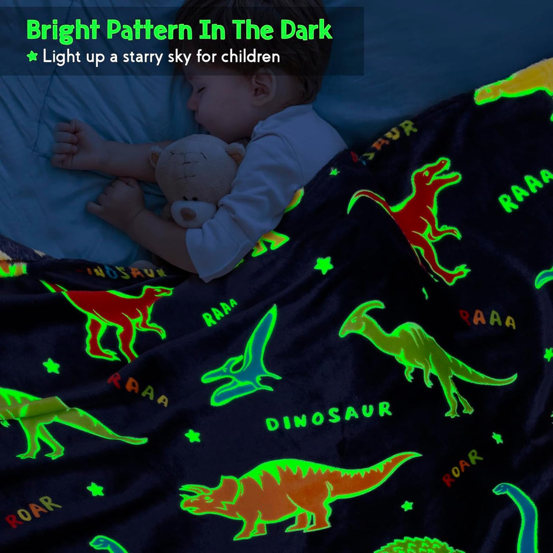 Jekeno Manta de dinosaurio que brilla en la oscuridad para niños, m...
