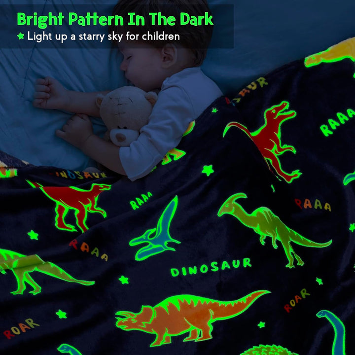 Jekeno Manta de dinosaurio que brilla en la oscuridad para niños, m...