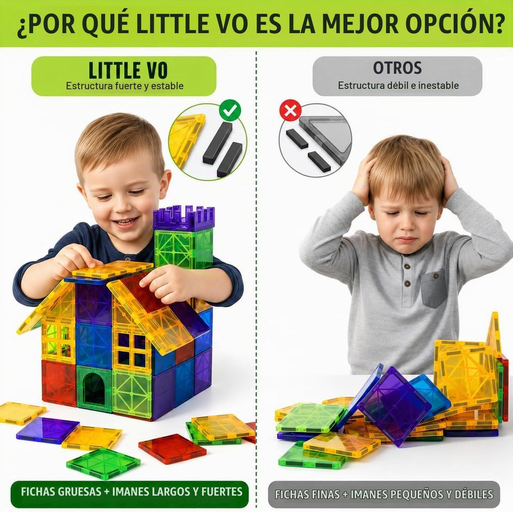 LittleVo - 180 azulejos magnéticos para niños y 2 autos, juguete de bloques
