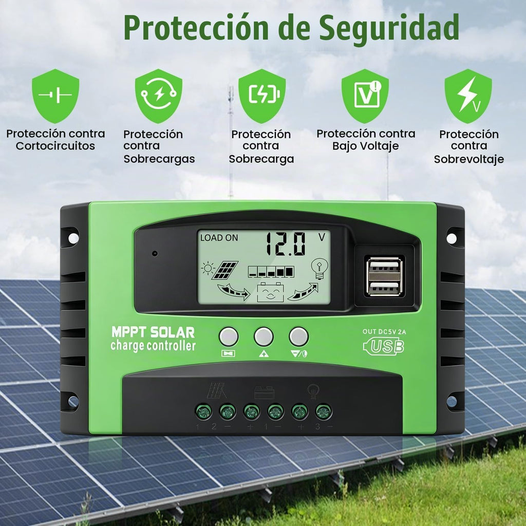 Controlador de carga de panel solar MPPT de 30 A, controlador de cargador de batería solar automático de 12 V/24 V con pantalla LCD, puerto USB dual y temporizador de ajuste de horas de encendido