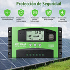 Controlador de carga de panel solar MPPT de 30 A, controlador de cargador de batería solar automático de 12 V/24 V con pantalla LCD, puerto USB dual y temporizador de ajuste de horas de encendido