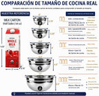 WEPSEN Juego de tazones para mezclar, 25 cuencos de acero inoxidable con tapa, cuencos grandes para anidar 7, 4.5, 3, 2, 1.5 cuartos de galón, tazas medidoras y cucharas para hornear, utensilios de metal para preparación de cocina