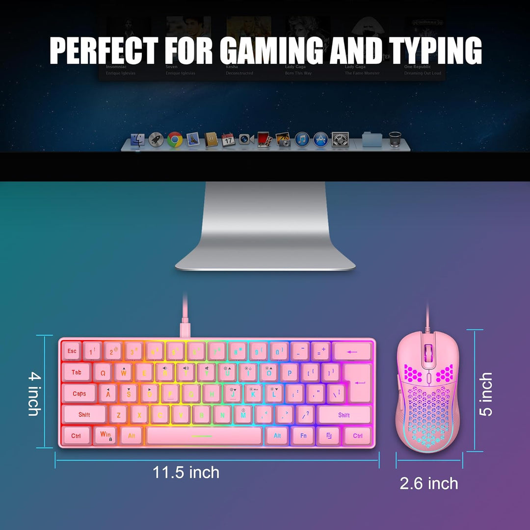 RedThunder - Combo de teclado y mouse para juegos 60%, teclado mini...