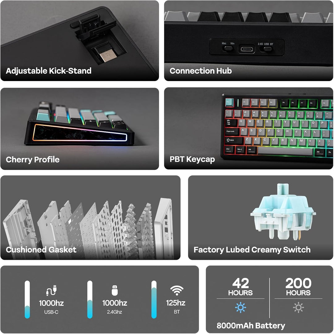 EPOMAKER TH80 V2 75% Teclado mecánico inalámbrico con perilla metál...