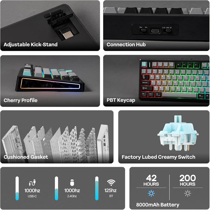 EPOMAKER TH80 V2 75% Teclado mecánico inalámbrico con perilla metál...