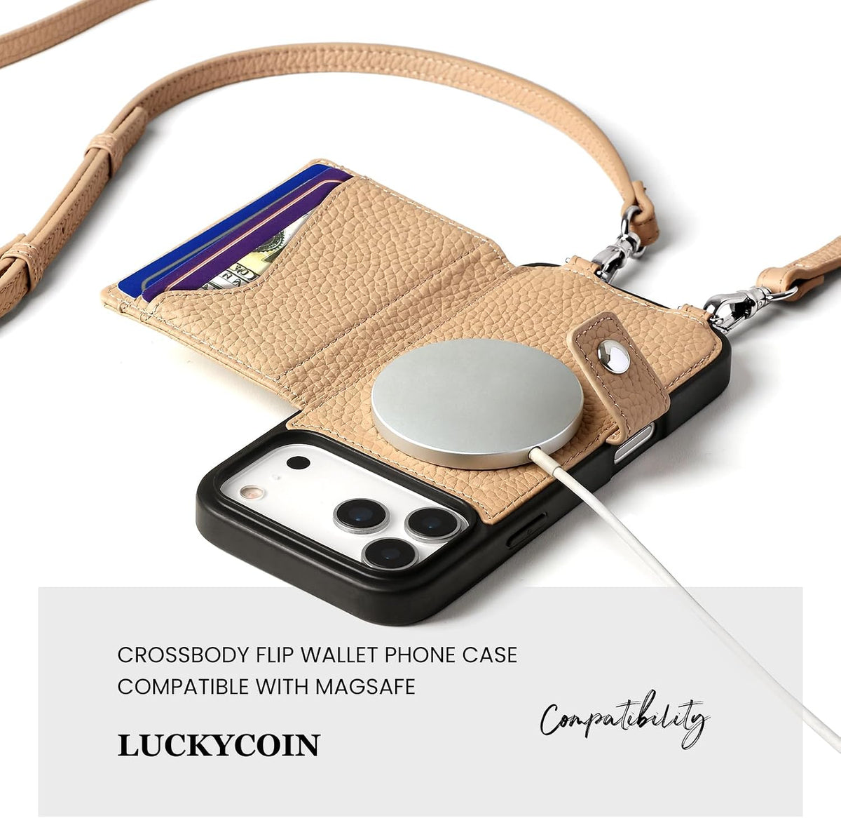 Funda de cuero Crossbody Wallet para iPhone 17 Pro - Beige