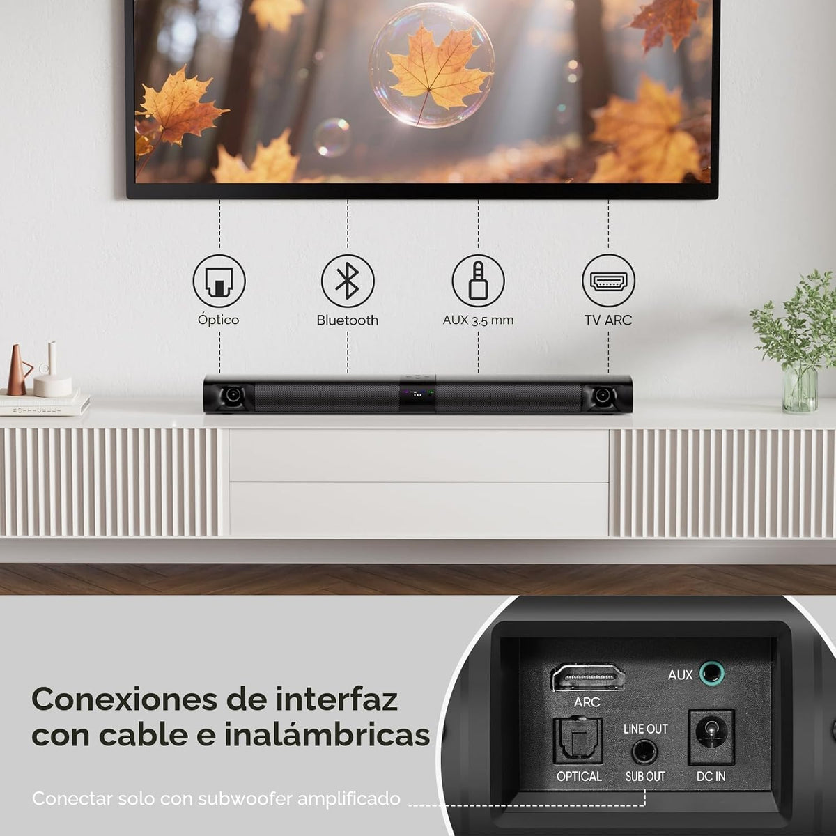 Barra de sonido para Smart TV, 2 en 1 desmontable, sonido