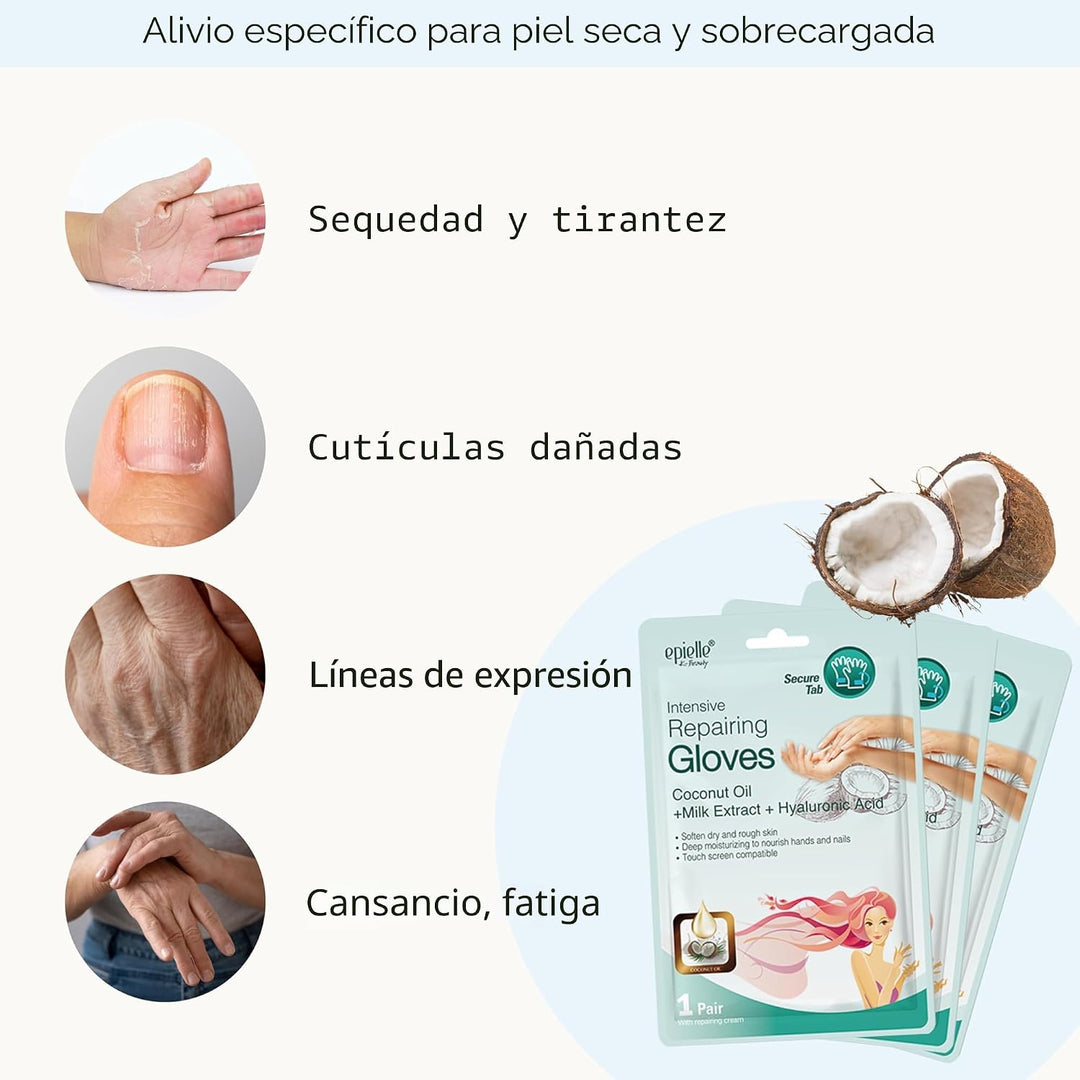 Epielle Máscara de mano reparadora intensiva, 6 pares, suaviza con...