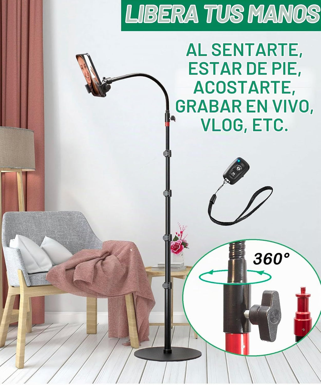Soporte alto para teléfono celular con soporte ajustable en altura, base pesada, cabeza 360, compatible con iPhone 16, 16 Pro Max, 16 Plus, 15, 14, 13