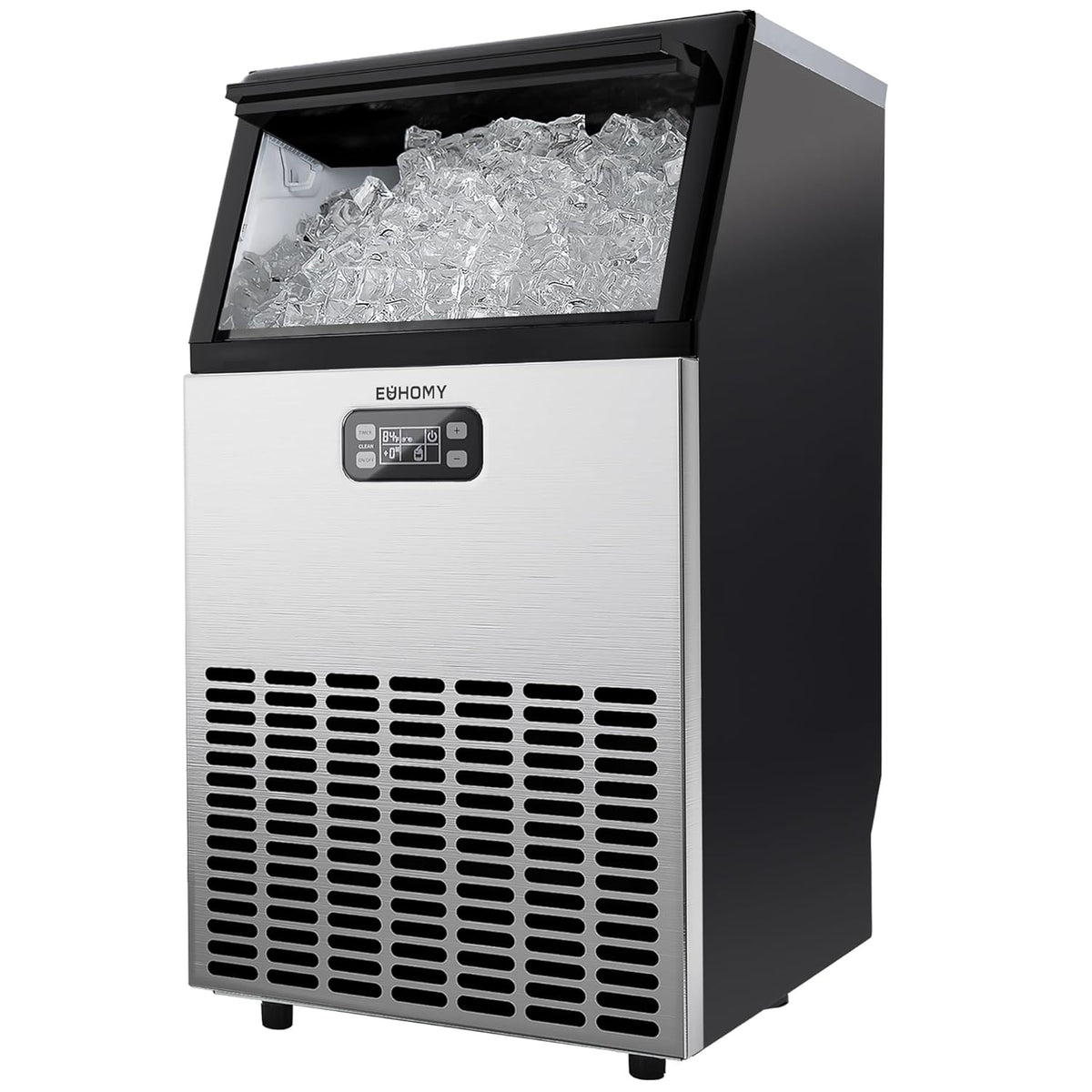 EUHOMY Máquina Comercial de Hielo, Máquina de Hielo de Acero Inoxidable de 100 lbs/24H Bajo Mostrador con Capacidad de Almacenamiento de Hielo de 33 lbs, Máquina de Hielo Independiente.
