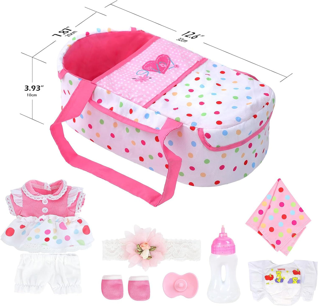 DONTNO Muñeca de bebé de 12 pulgadas con cama de moisés