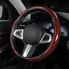 Funda de volante de fibra de carbono, juego de accesorios para volante de coche con ajuste de 3 piezas, protector antideslizante con agarre envolvente, universal, rojo brillante