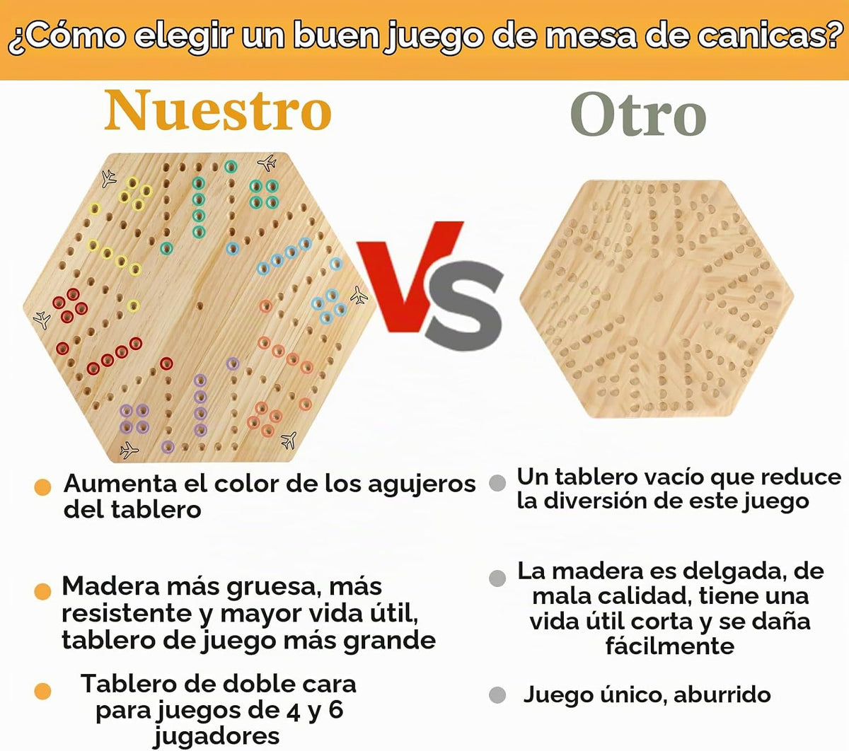 HOROW Wahoo - Juego de mesa original de madera de 23.6 pulgadas, clásico juego de pista rápida pintado de 2 lados para 4 jugadores y 6 jugadores con 30 canicas, 6 dados para noche de juegos familiares (extra grande)