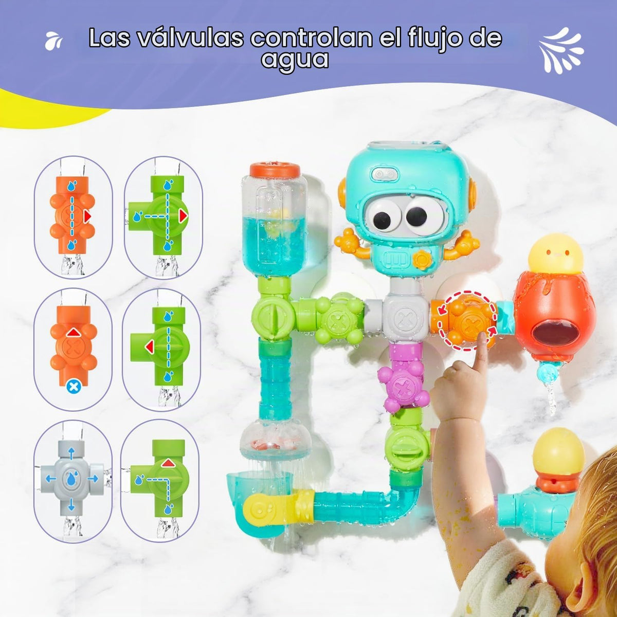 STEM - Juguetes de baño de construcción para niños de 3 a 8 años | Kit de montaje de tubería de agua DIY con ventosas | Juguetes educativos para bañera para niños a partir de 3 años |