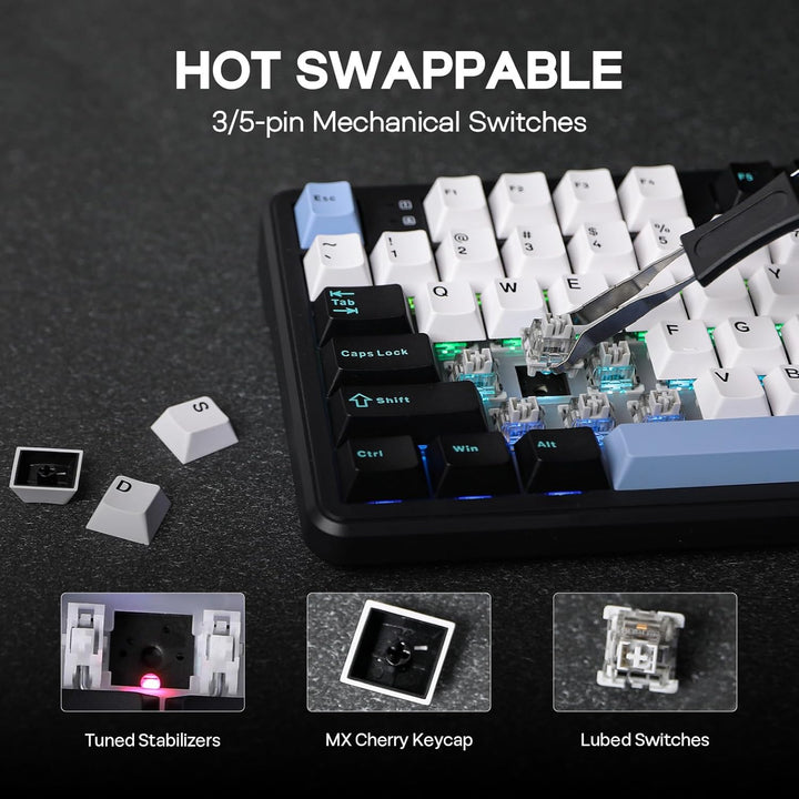 EPOMAKER Aula F108 - Teclado inalámbrico para juegos, teclado mecán...