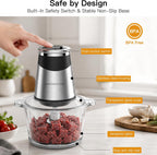 MEGAWISE Procesador de alimentos con potente motor de núcleo de cobre de 500 W, picadora eléctrica de alimentos con picadora de carne y picadora de verduras, 2 cuencos (cuencos de vidrio de 0.6 L y 3 L), cuchillas de doble capa para frutas/carne/nueces