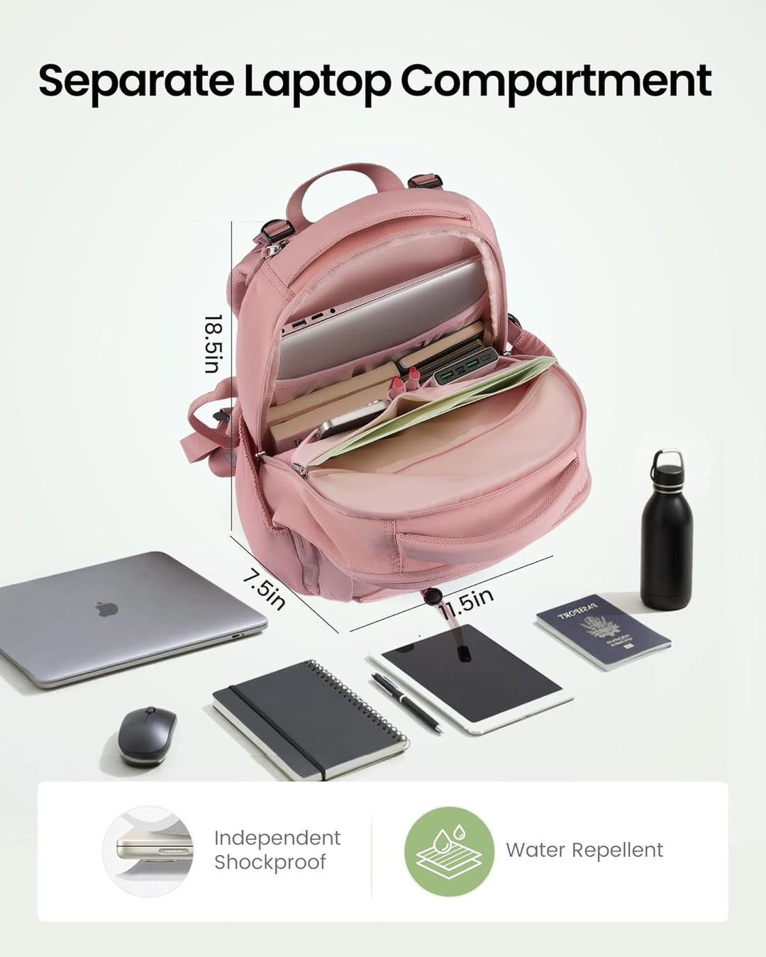 LOVEVOOK Mochila de viaje para laptop, Rosa claro, 15,6 pulg., Viaj...