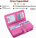 SENDEFN Billeteras de cuero para mujer, tarjetero de crédito con bloqueo RFID, pulsera de gran capacidad