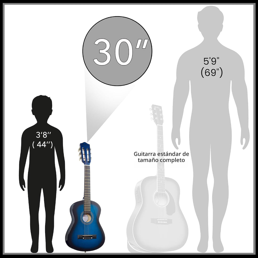 Ashthorpe Guitarra acústica para niños de 30 pulgadas (azul), kit de inicio para principiantes con bolsa de concierto, cuerdas adicionales, correa, púas y lecciones