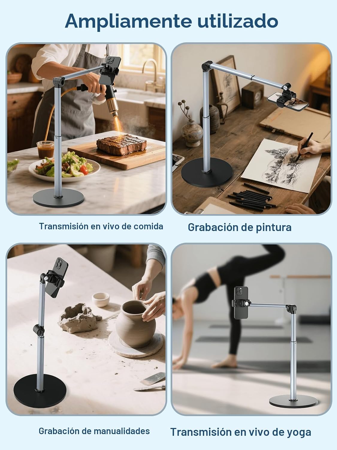 Soporte de Teléfono Aéreo de Aluminio Resistente para Grabación, Trípode Ajustable para iPhone para Tomas Aéreas, Soporte Resistente para Cocinar, Manualidades, Filmación, Pintura – Perfecto para