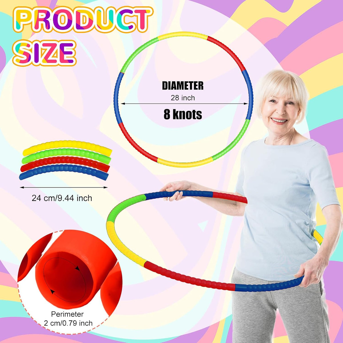 12 piezas de aro de juguete para niños - Aro desmontable y ajustable de colores para ejercicio, anillo de plástico para niños, gimnasia para adolescentes, equipo de agilidad para perros