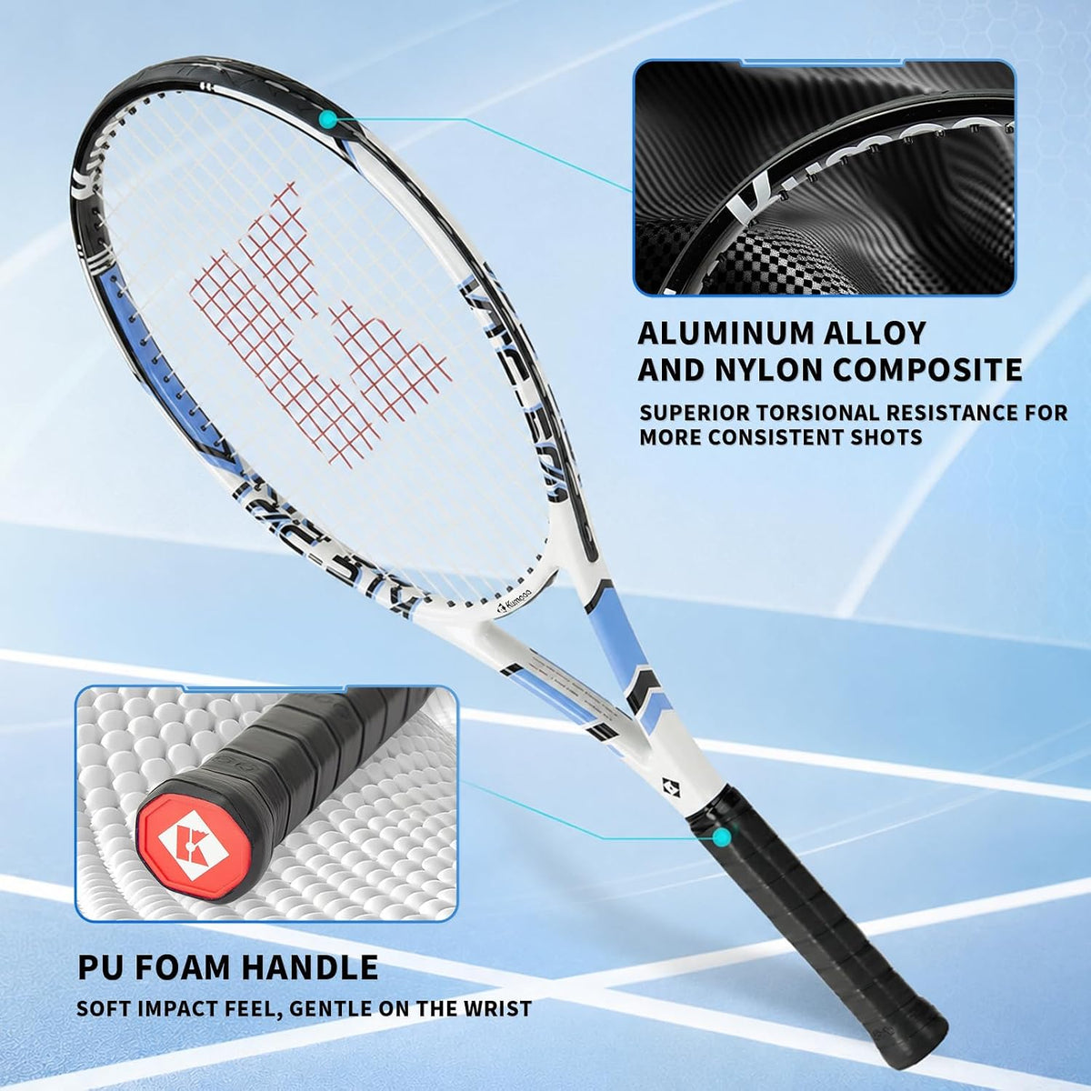 Juego de raqueta de tenis preencordada de 27 pulgadas con overgrips