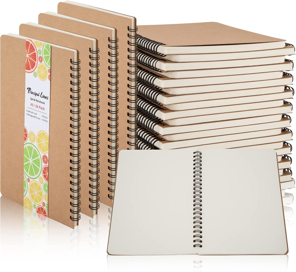 Paquete de 24 cuadernos en espiral A5, tapa suave, boceto en blanco, cuaderno encuadernado con alambre, 120 páginas, diario de papel sin forro para oficina, negocios, suministros