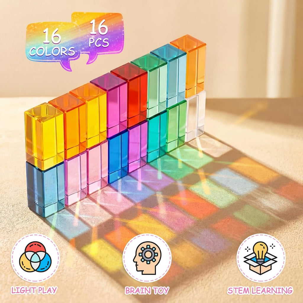 Meooeck 16 piezas de bloques de gemas acrílicas rectangulares de arcoíris