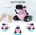 ALLCELE Robot de juguete para niñas, robot RC recargable para niños, juguete de control remoto con música y ojos LED, regalo para niños a partir de 3 años, color rosa