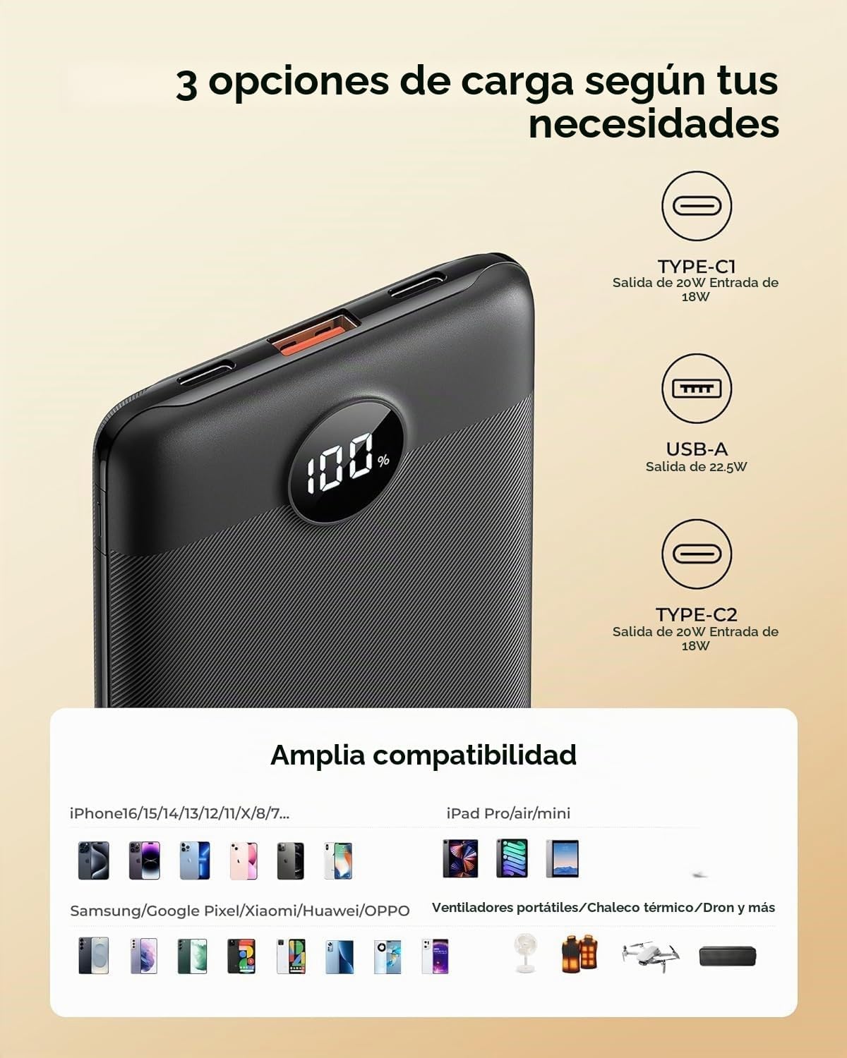 Cargador portátil pequeño de 10000 mAh, mini banco de energía con p...