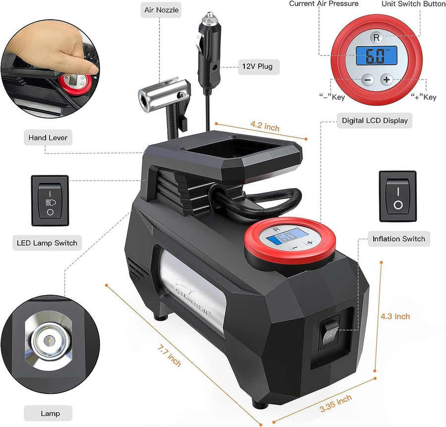 HAUSBELL Inflador de neumáticos de 150 PSI compresor de aire portát...