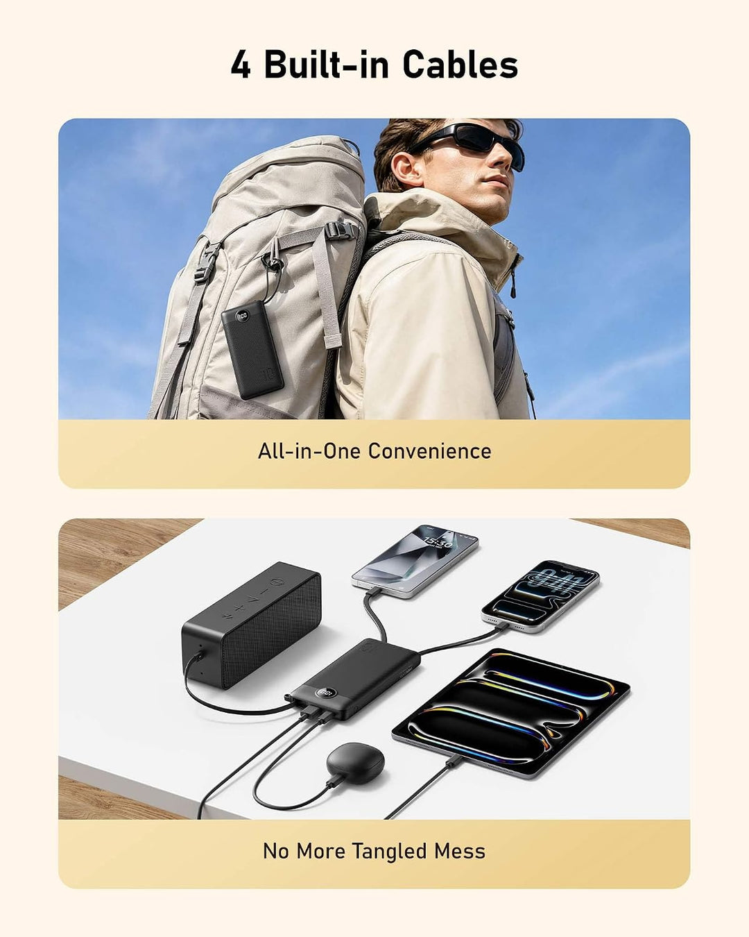 VEEKTOMX Cargador portátil de 10000 mAh con 4 cables integrados + m...