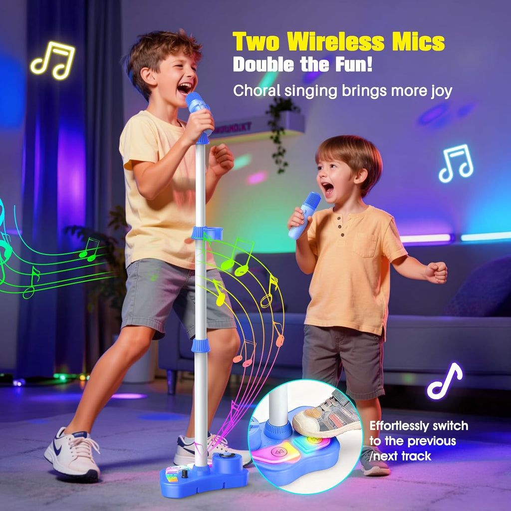 Máquina de karaoke de pie de juguete para niños de 3 a 5 4 a 6 5 a 7 años, regalos de Navidad y cumpleaños para niños de 3, 4, 5, 6, 7, 8 años, micrófono de karaoke recargable para niños con 2