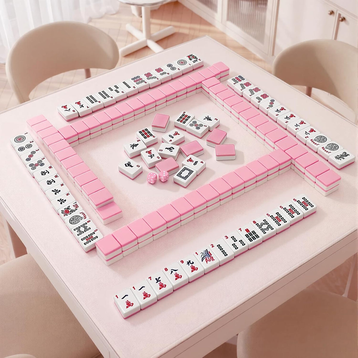 American Mahjong - Juego de azulejos Mahjong, 166 azulejos rosados