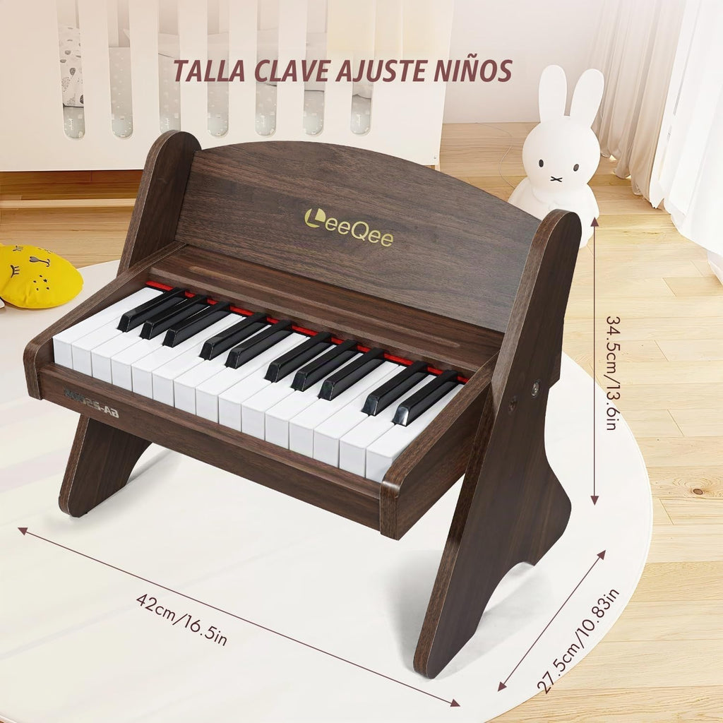 Piano de bebé para niños pequeños, piano de madera de 25 teclas para niños con control de volumen, mini instrumento educativo de música digital, piano de madera portátil de doble modo para niños de 3 años en adelante