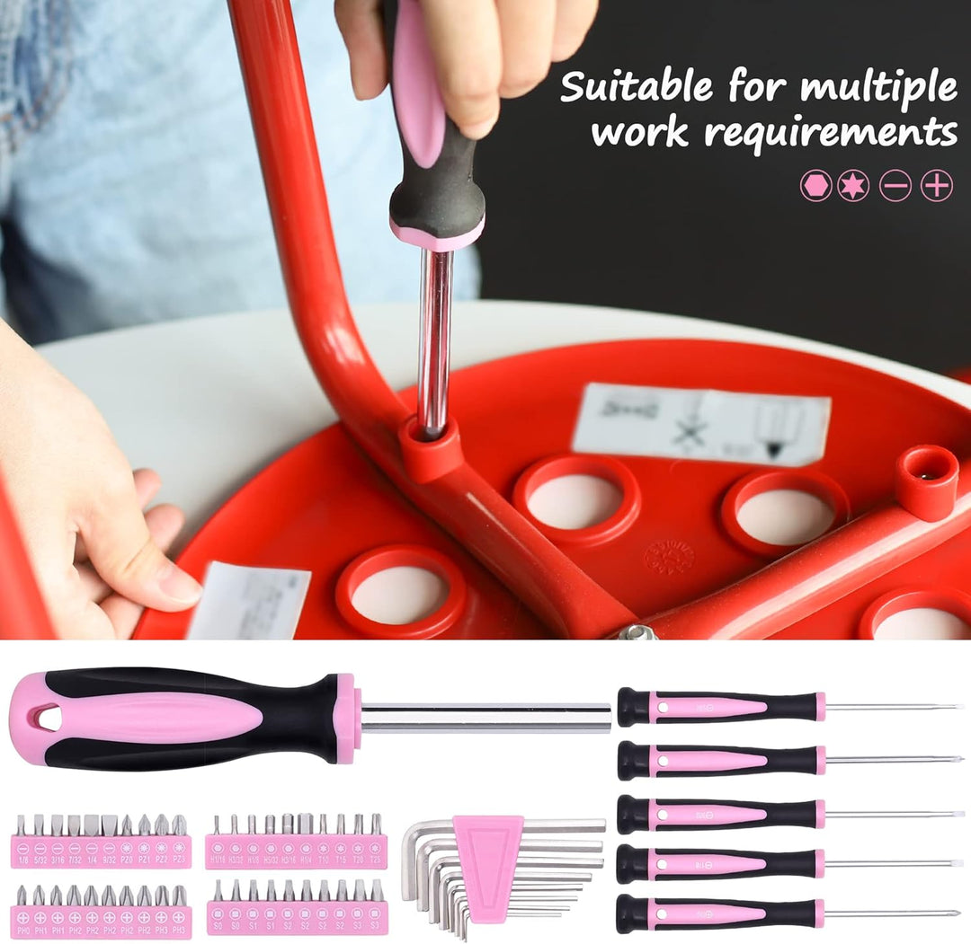 TOPLINE Juego de herramientas rosas de 208 piezas para mujer con bo...