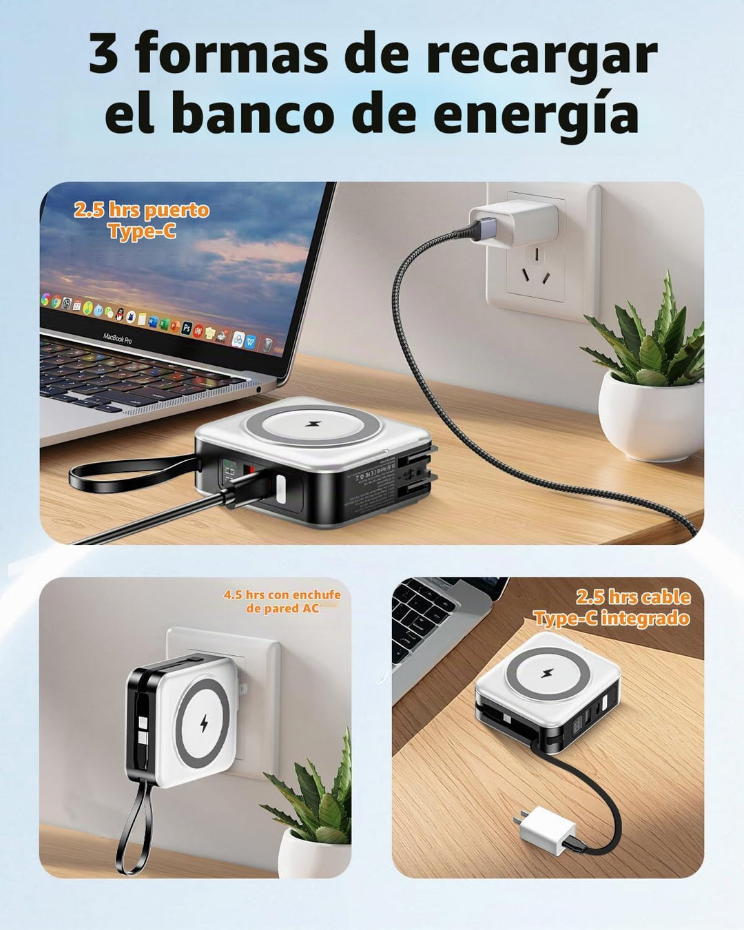 para Magsafe Cargador Portátil con Cables Integrados y Enchufe de P...