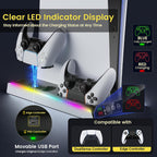Soporte PS5/PS5 Slim/Pro con ventilador de enfriamiento ajustable, soporte de enfriamiento PS5 para PS5/PS5 Slim/Pro, estación de enfriamiento PS5 con cargadores de controlador dual y luz