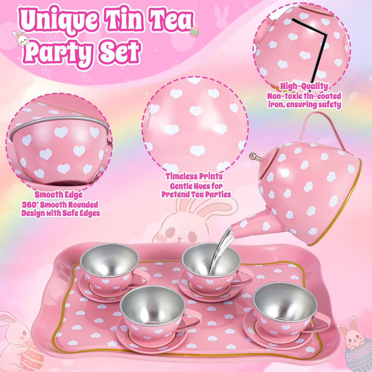 Hohosunlar Juego de fiesta de té para niñas pequeñas 3-5, 6-8, juguetes de