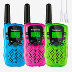 Rechargeable Walkie Talkies para Kids 3 Pack, Walkie Talkie Toys para Girls Boys, Outdoor Toys/Outside Camping Games para Kids Age 4-8-12, Birthday Gifts para 4 5 6 7 8 9 10 Year Old (Blue Pink Green)