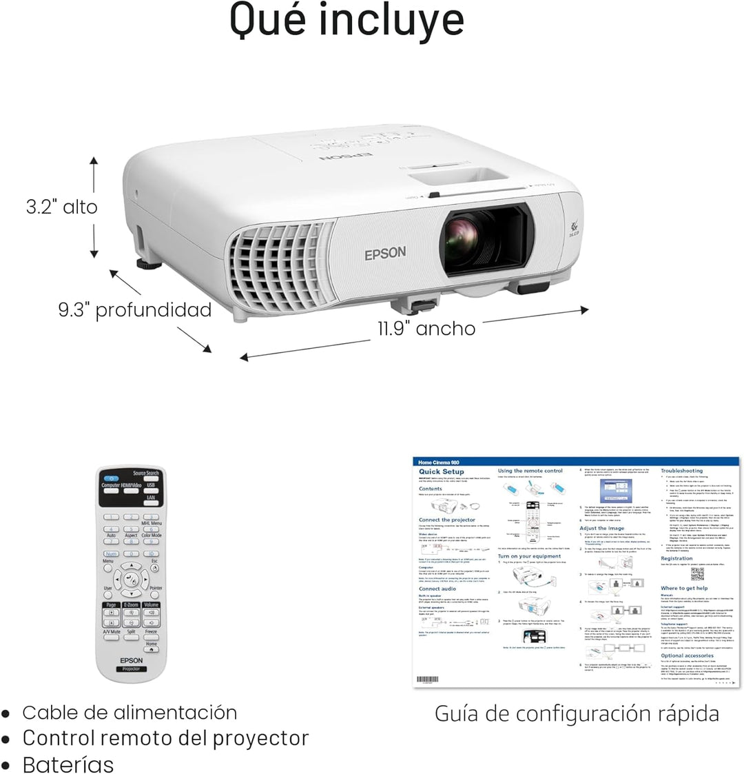 Epson Home Cinema 980 Proyector 3LCD de 3 chips 1080p, 4,000 lúmene...